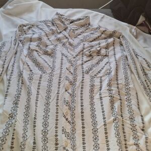 Men's Patterned Button Down Shirt - Black and White